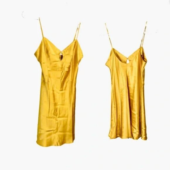 NWT VTG Y2K Yellow Gold Victoria’s Secret 100% Silk Satin Slip Dress Chemise - Picture 3 of 11